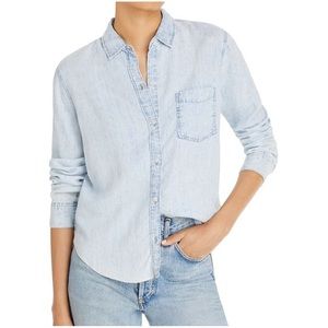 Rails Women’s Denim Chambray Raw Hem Button Down Relaxed Fit Shirt size Medium